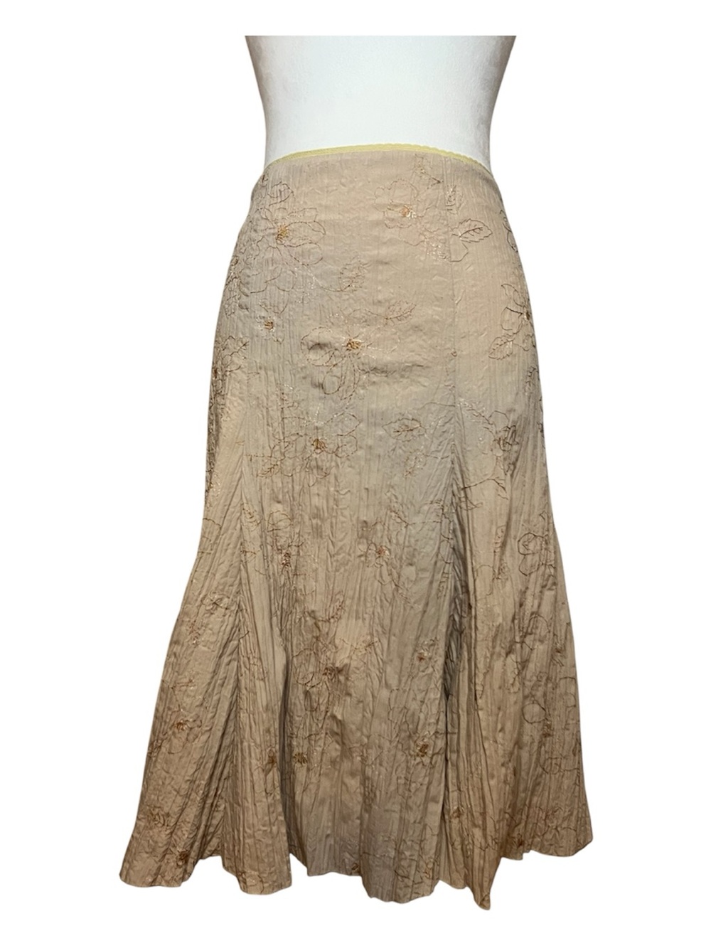 Vintage Made In France Beige Embroidered A-Line Skirt